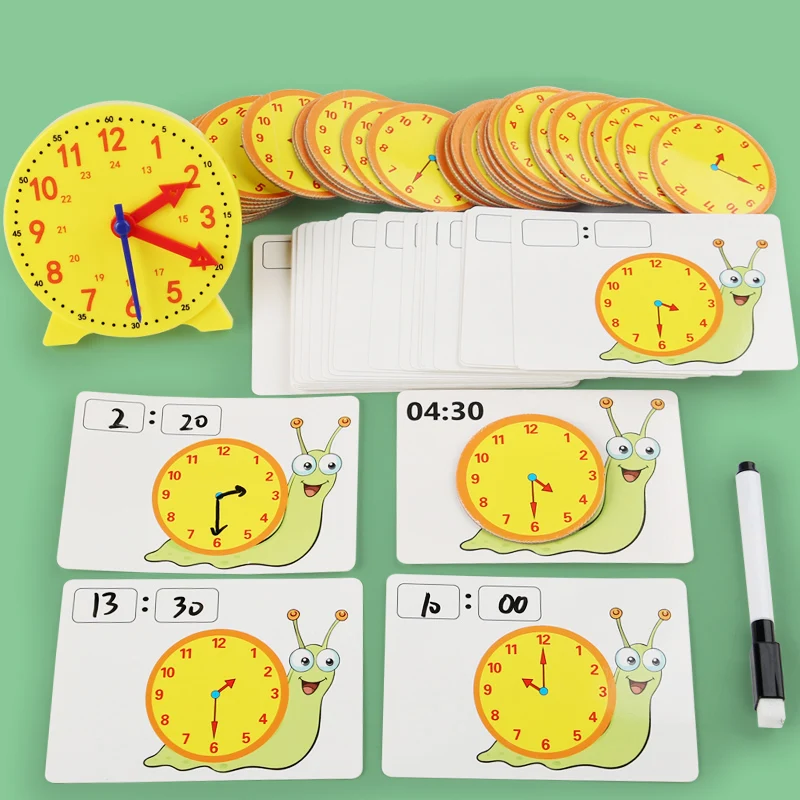 Children Montessori Snail Clock Educational Toys Hour Minute Second Cognition Matching Puzzle Kids Early Preschool Teaching Aids 3