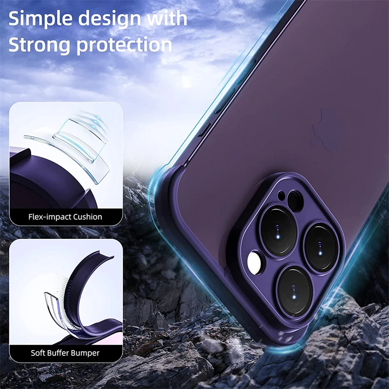 Parachoques de silicona TPU sin marco con Protector de lente de vidrio para IPhone 14, 13, 12, 15 Pro Max Plus, 14Pro, 13Pro, I14