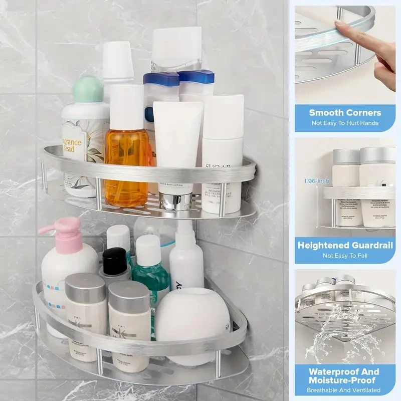 Bathroom Shelf Aluminum Alloy Shampoo Rack Makeup Storage Organizer Shower Shelf Bathroom Accessories No Drill Wall Corner storage rack,shower shelf,shampoo rack,bathroom storage shelf,storage shelf,shampoo holder,bathroom shelf,bathroom accessories,bathroom corner shelf,shower rack