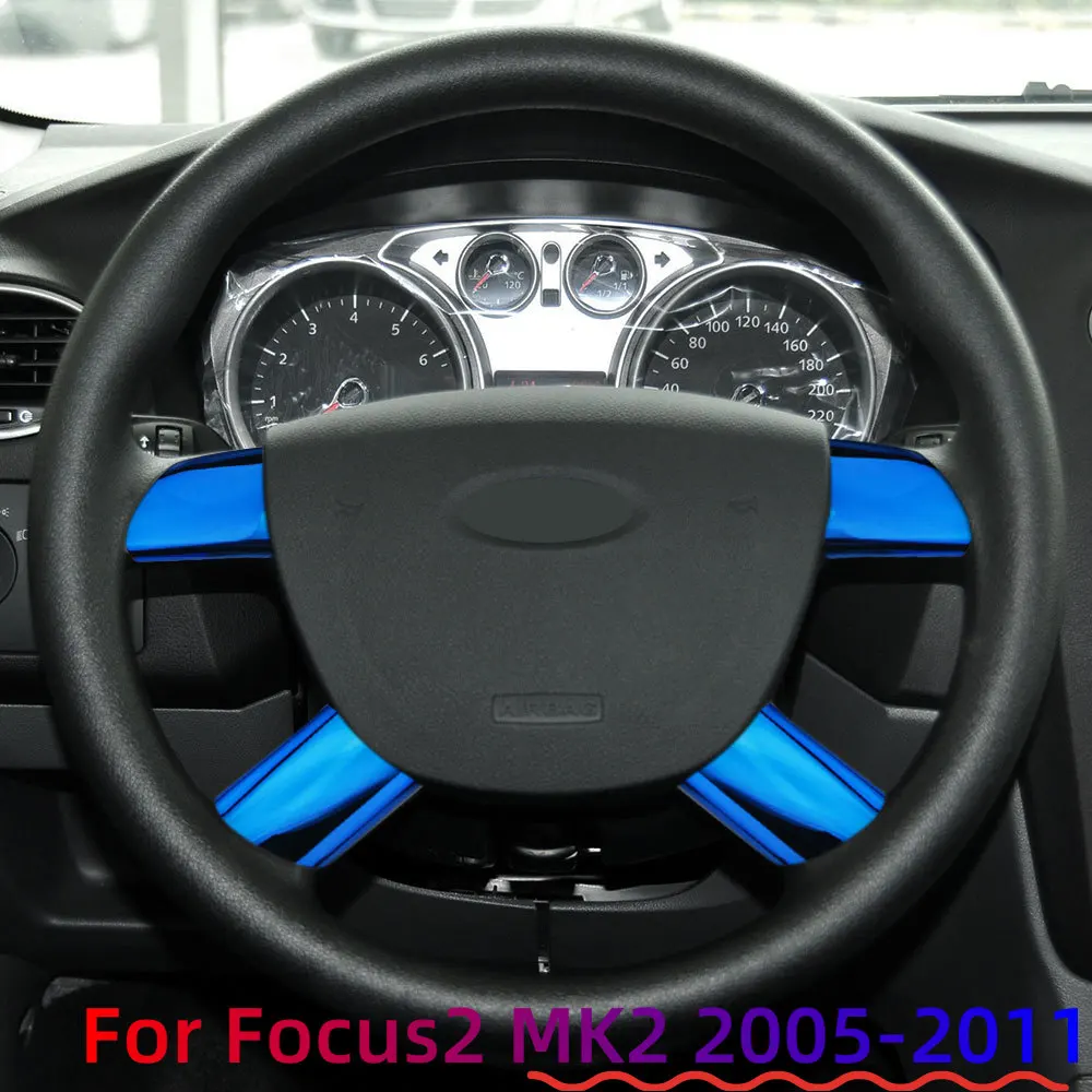 Stainless Steel Car Steering Wheel Panel Decoration Cover Sequins Trim Sticker for Ford Focus MK2 Accessories