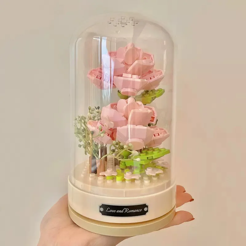 Clockwork rotating music box, building blocks, roses, bells, orchids, puzzle assembly set, Valentine's Day gift 3
