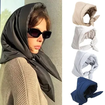 여성용 따뜻한 후드 다운 코튼 삼각 퍼프 스카프, 두꺼운 방풍 방수 모자, 야외 목 후드, 겨울 머리 스카프
