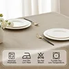 Beige Thick Polyester Linen Rectangle Tablecloth with Decorative Cutouts Waterproof Stain Resistant Table Cloth 5