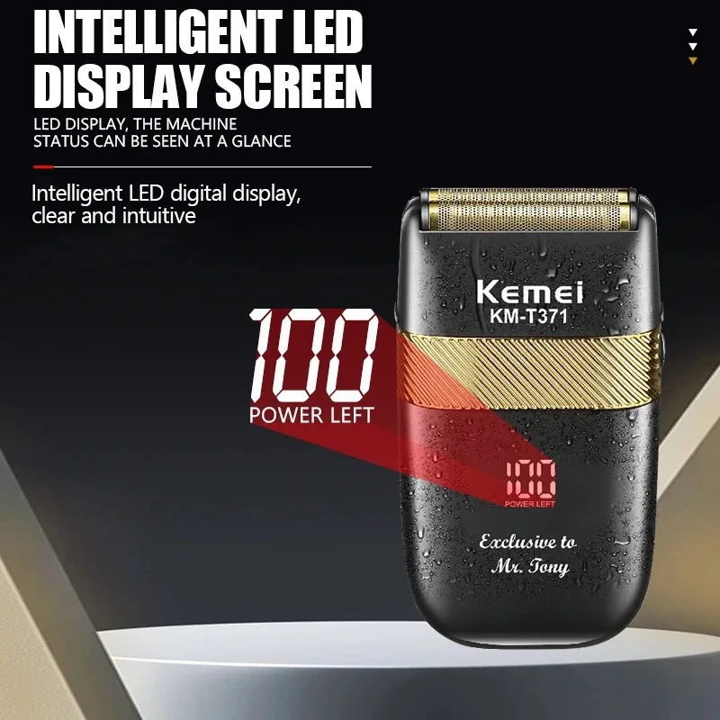 케메이 T371 남성용 전기 면도기 방수 왕복 무선 면도기 바버 트리머 USB 충전식 면도기