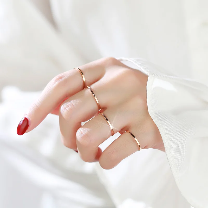 Women Girl Rings 1mm Thin Stackable Ring Stainless Steel Plain Band Knuckle Midi Ring Size 3-10