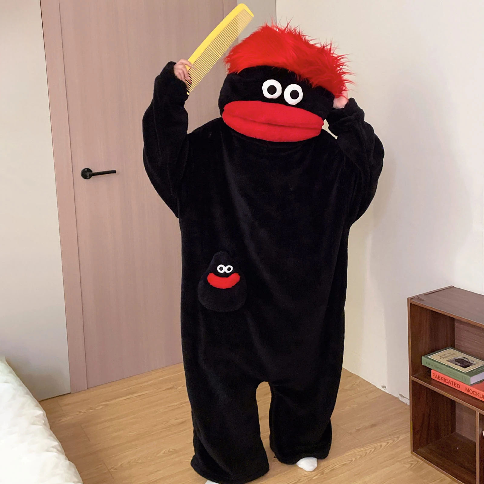 성인용 파자마 빅 마우스 몬스터 점프수트 부드러운 플러시 후드 라운지웨어 영화 감상용 가족 놀이용 아늑하고 편안한 파자마
