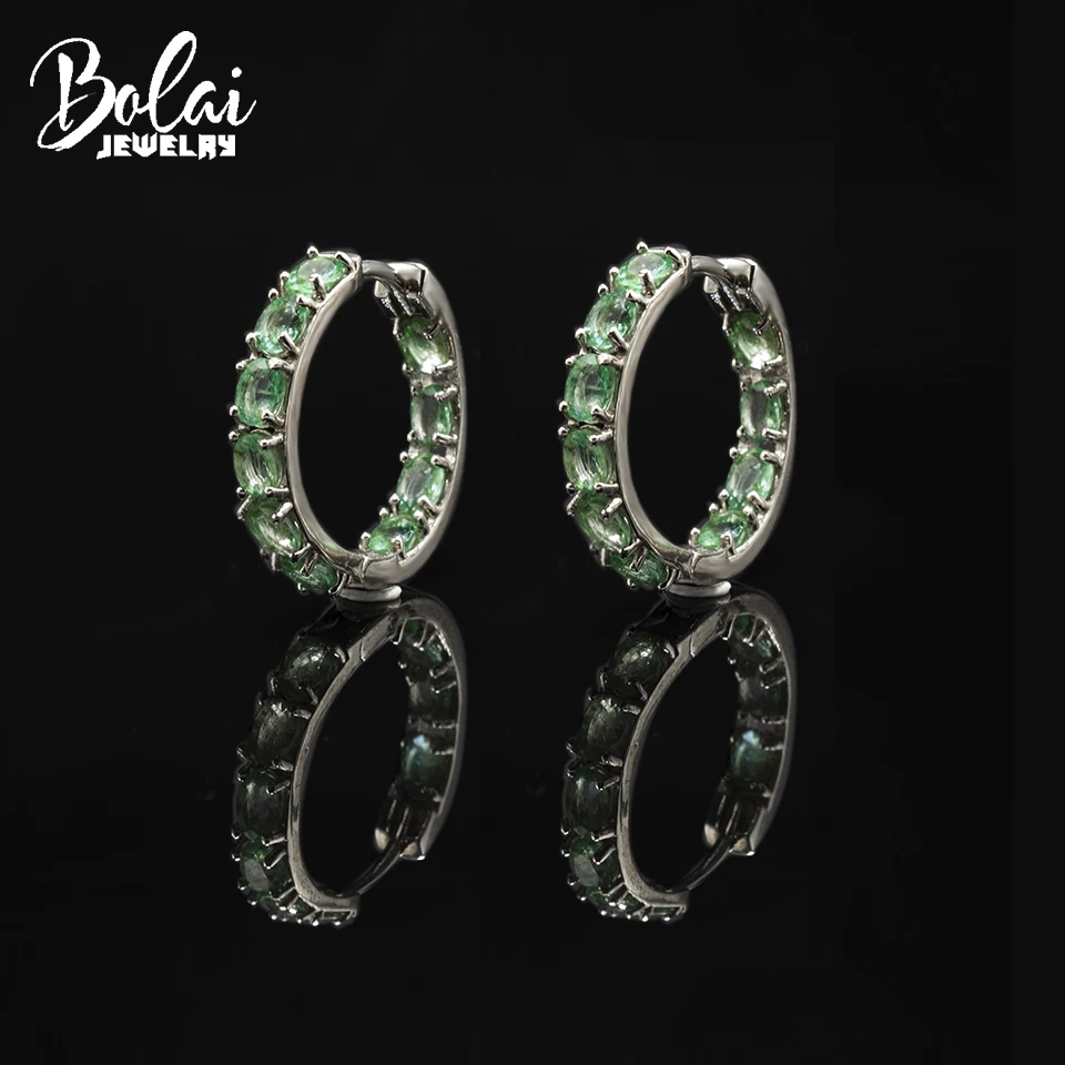 

Женские серьги-кольца Bolai, серьги-кольца из натурального зеленого изумруда, 925 пробы, серебра 4*3 мм