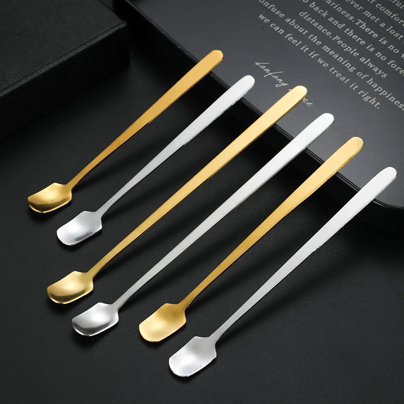 Stainless Steel Square Mini Teaspoon Long Handle Small Spoon Coffee Ice Cream Honey Mixing Spoons Tableware