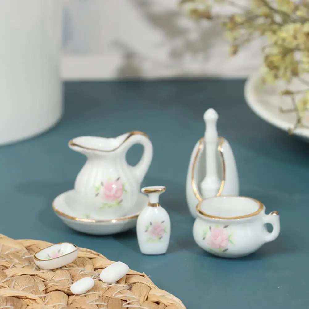 

Mini Ceramic Rose Flower Miniature Ceramic Rose Decoration Exquisite Ceramic Roses Realistic Dollhouse Bathroom for Decorative