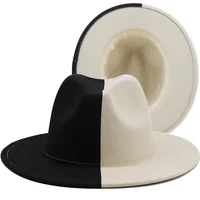 Black White Patchwork Wool Felt Jazz Fedora Hat Women Unisex Wide Brim Panama Party Trilby Cowboy Cap Men Gentleman Wedding Hat 3