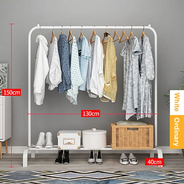 Garment Rack Free-standing Clothes Rack with Top Rod,Coat Rack Clothes, Hanger Wardrobe ,Clothes for Rack Lower Storage White 130cm(51IN)