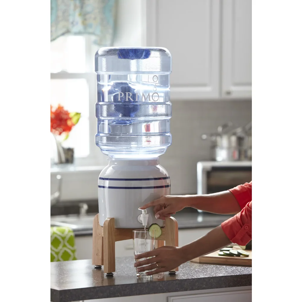 

2023 New Primo Water Countertop Dispenser Top Loading, Room Temp, Ceramic, Wooden Stand