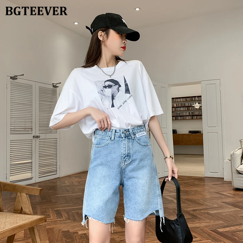 nike shorts BGTEEVER Chic Loose Pockets Wide Leg Half Shorts for Women High Waist Button Casual Ladies Denim Jeans 2022 Spring Summer swimming shorts