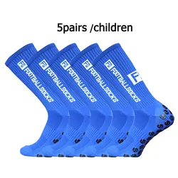 Youth Sports Breathable Anti - Slip Football Socks - 5 Pairs (Blue)