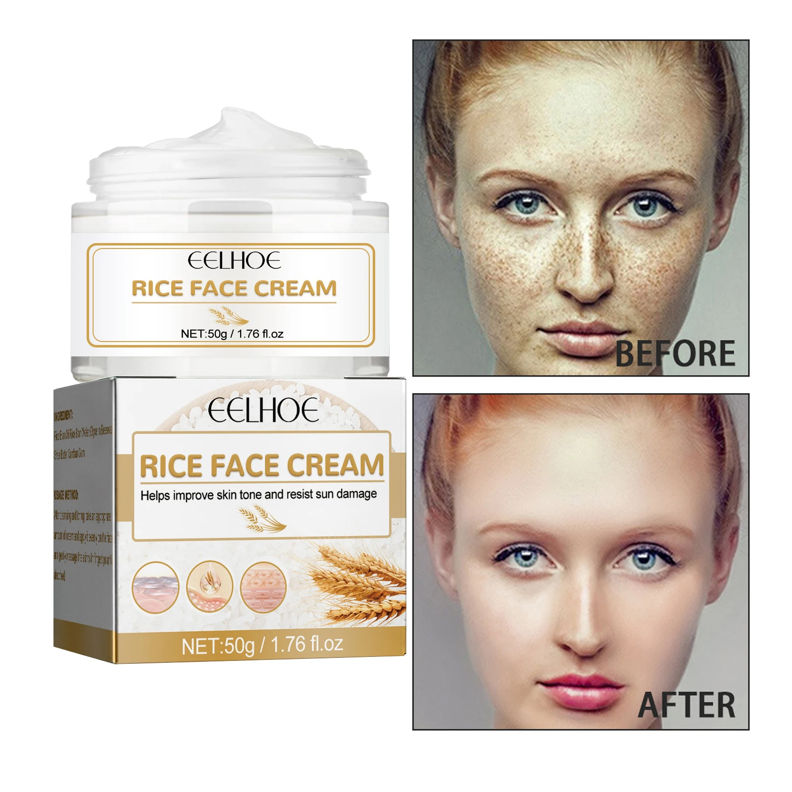 White Rice Whitening Cream Remove Freckle Melasma Lightening Melanin Pigmentation Moisturizing Brightening Shrink Pores Care