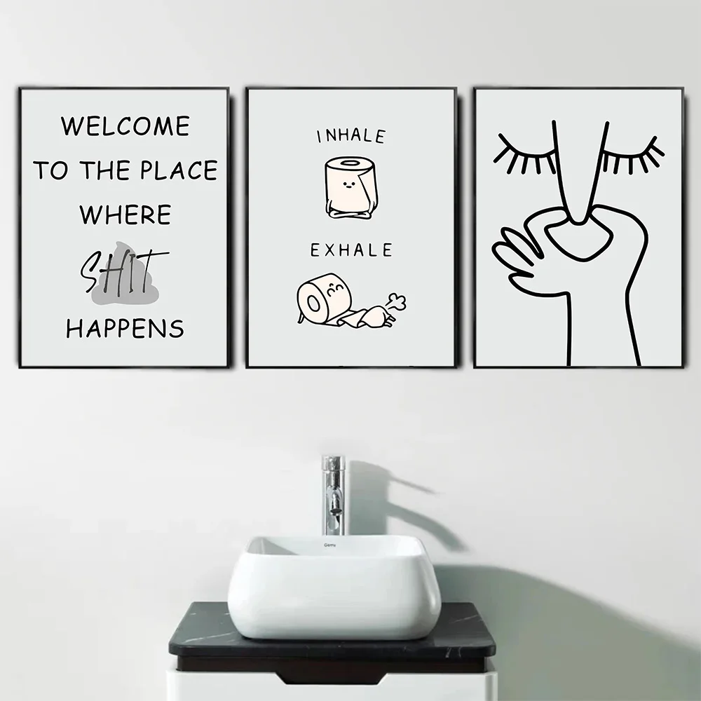 

Bad Smell Humour Bathroom Poster Minimalist Wall Art Abstract Canvas Painting Print Black White Picture for WC Toilet Room Decor