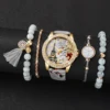 5Pcs/Set Fashion Women's Watch European and American Classic Retro Quartz Watch with Exquisite Beaded Bracelet Set 3