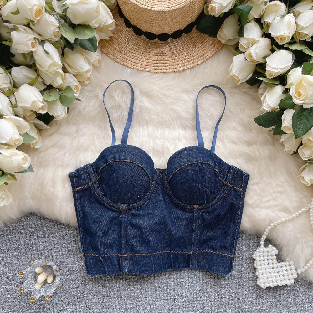 

Vintage denim suspender worn externally for summer hot girls, sexy slimming, paired with for women CAMIS