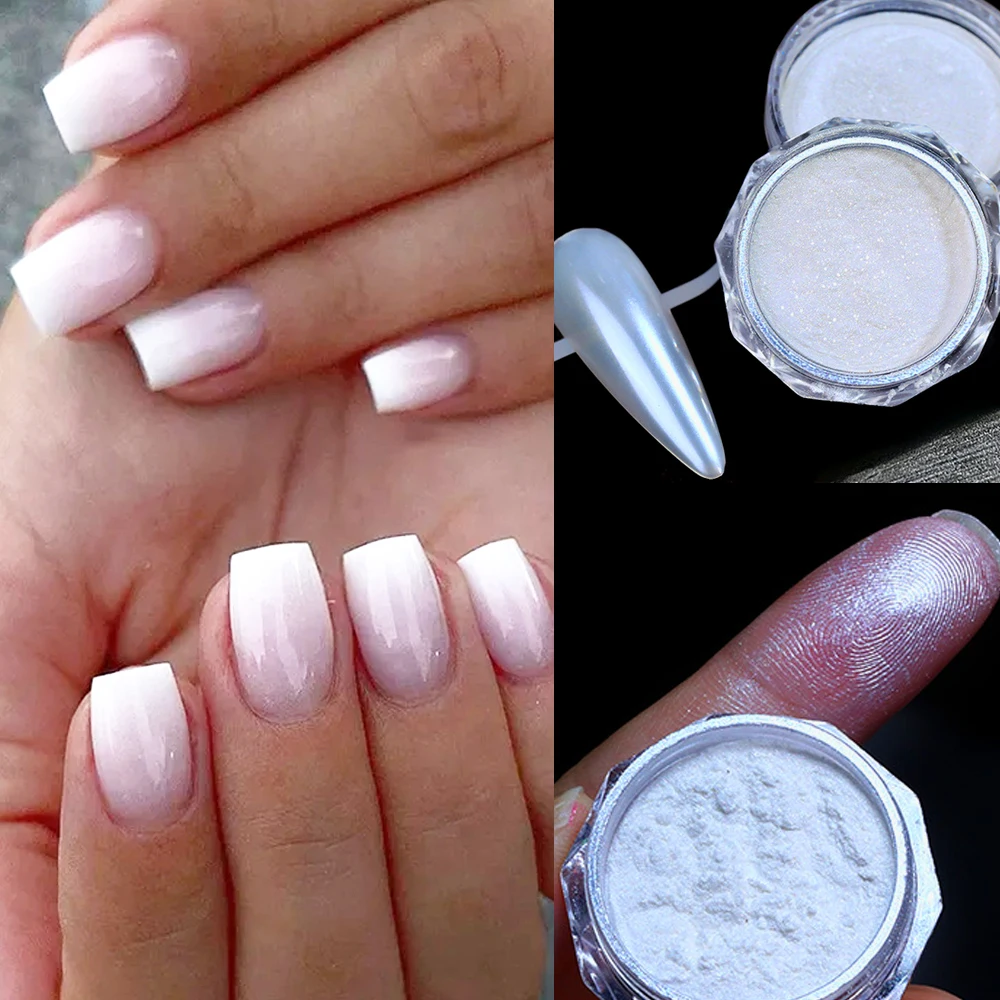 1-Jar Gradient Milky White Glitter Powder Net 2-3G Aurora Pearl Moonlight Mirror Powder Manicure Fai Da Te Gradient White Pearl Dust