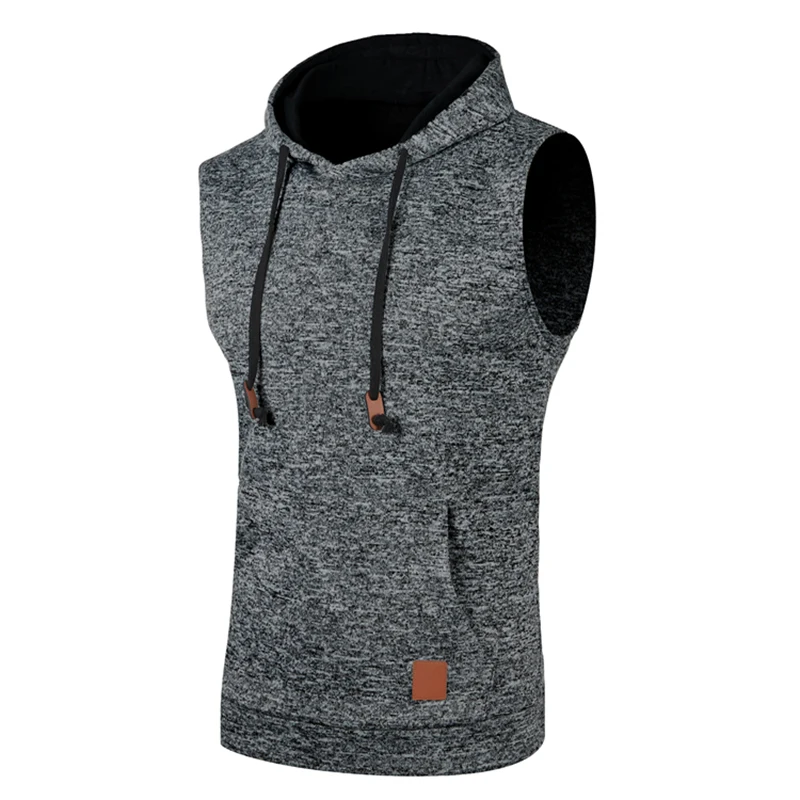 Gris Oscuro - Sudadera Deportiva sin Mangas con Capucha para Hombre