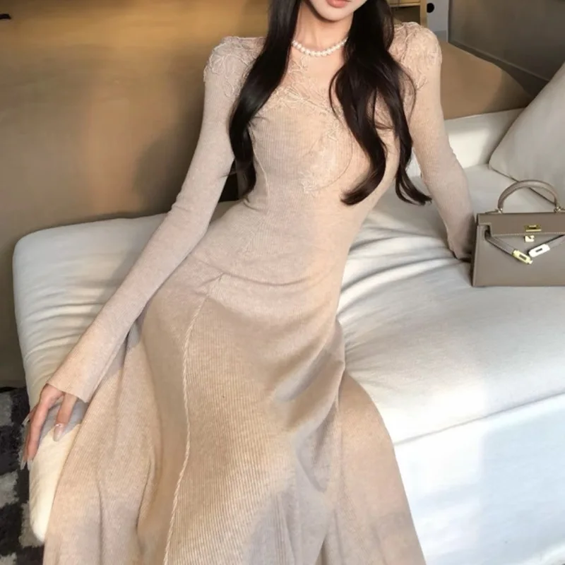 فستان ميدي عصري بأكمام طويلة لربيع وصيف وخريف وصل...