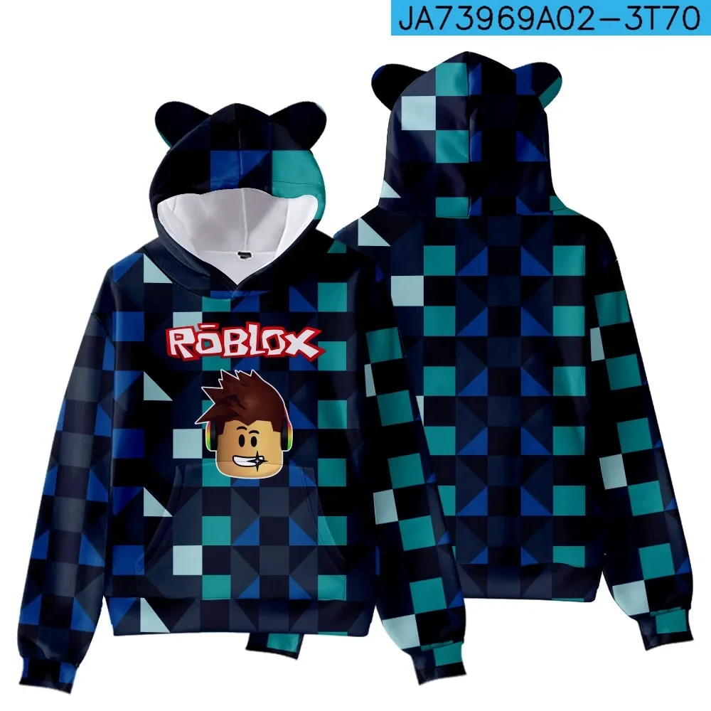 3D New ROBLOX Children\'s Clothing Cat Ear Hooded Digital Printed Hooded Sweatshirt for Children Tiny Cottons Kids Winter 2024