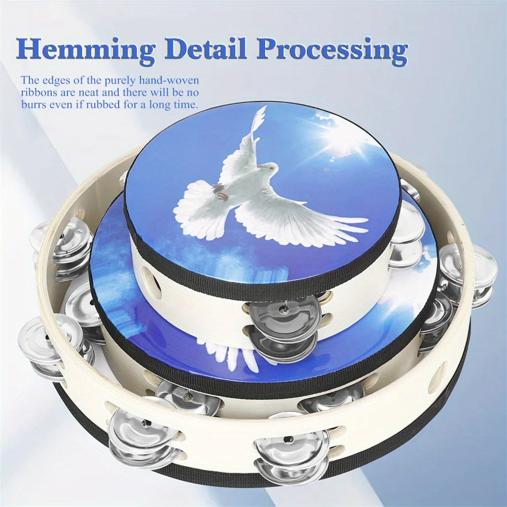 Blue Sky Peace Dove Double Layer Hand Tambourine Set 6/8/10 inch Hand Shake Tambourine Percussion Instrument