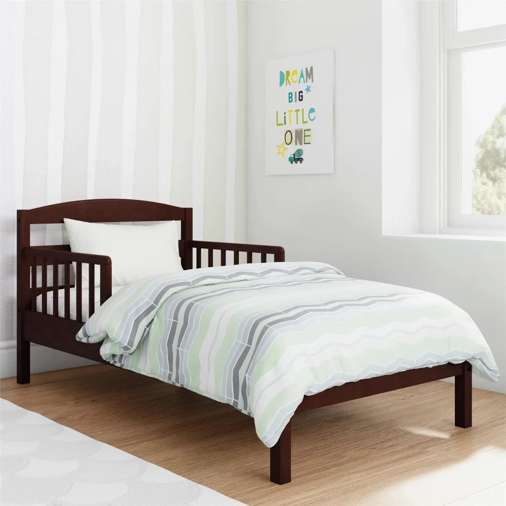 

Wooden Kids Bed Jackson Kids Wood Toddler Bed with Safety Guardrails, Espresso Children's Bed Kids Furniture