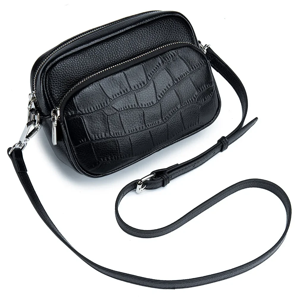 Stylish Shoulder Crossbody Bag for Women with Genuine Cow Leather and Crocodile Texture Small Square Handbag