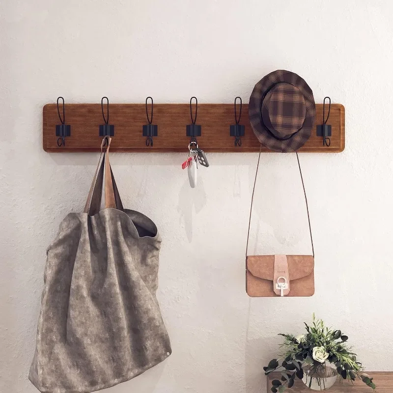 

Creations 34" Wall Mounted Storage Rack - Pine Wood Construction - Brown Finish - 7 Hooks - Ideal for Entryway, Kitchen