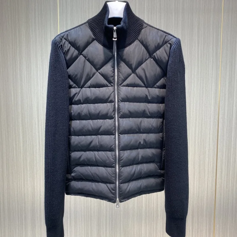 

Men's stand-up collar knitted splicing down jacket for autumn and winter Y2K Casual jacket loose cardigan Solid color Warm coat
