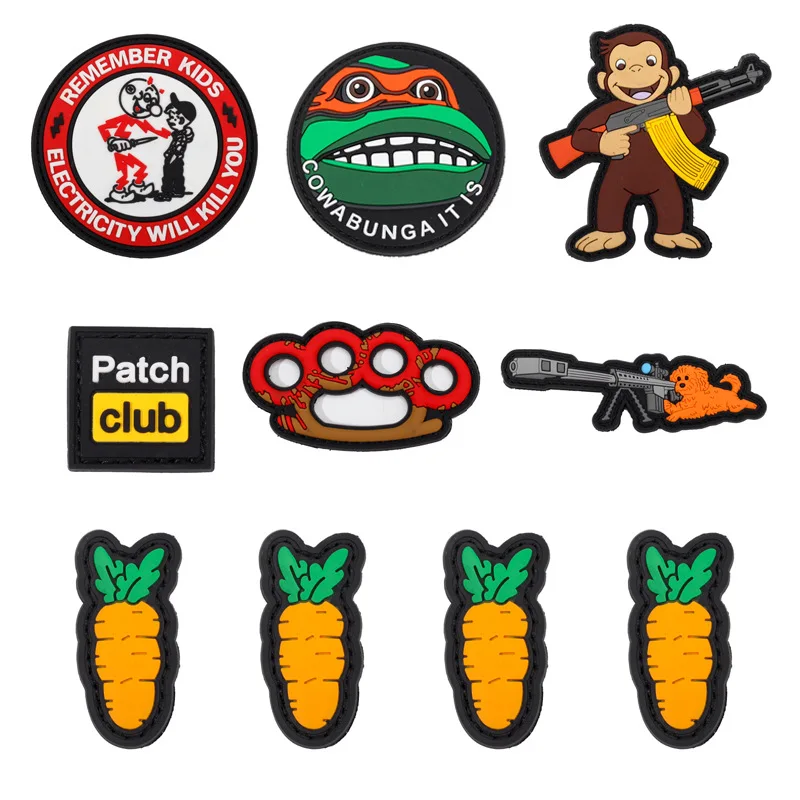 Outdoor-Taschenabzeichen Moral Beware of Electric Shock Patch Club Tactics Monkey Dog Aim Carrot DIY Helmjacke Klettverschluss