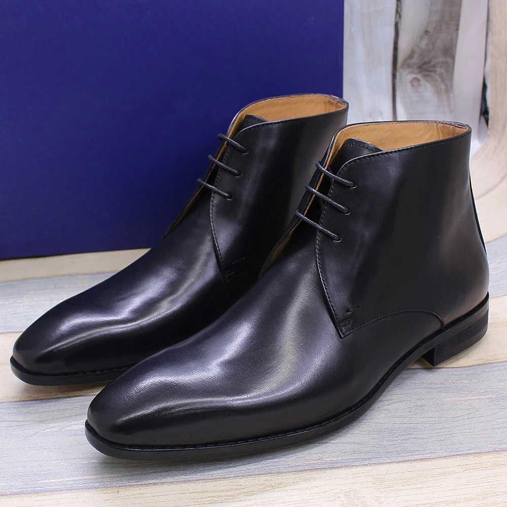 Botas de desierto con 3 ojales para hombre, Chukka de piel de becerro auténtica, cómodos zapatos de estilo británico de marca| | - AliExpress