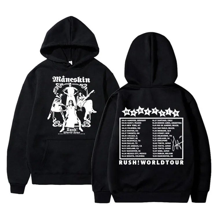 

Italian Rock Band Maneskin Rush World Tour Music Album Print Hoodie Men Fashion Oversized Sweatshirt Male Fleece Cotton Hoodies