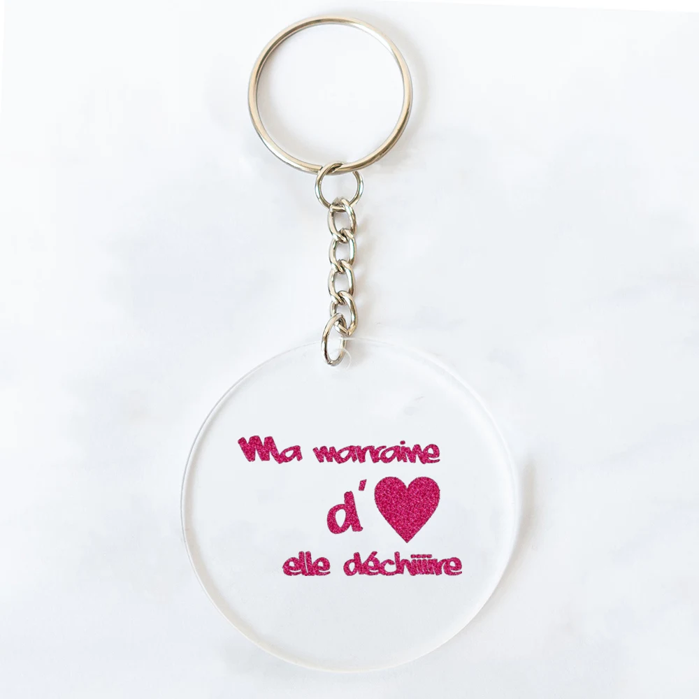 Best Godmother In World Print Keychain Circle Monogram Acrylic Keyring Fashion Key Chain Festive Birthday Gifts for Marraine
