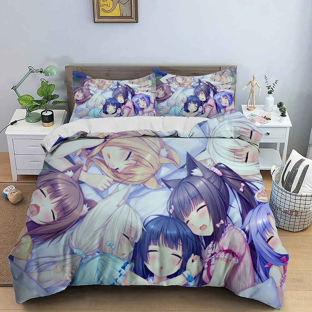 Anime Nekopara Sexy Girl Bedding Set Boys Girls Twin Queen Size Duvet Cover Pillowcase Bed Kids Adult Home Textileextile 6