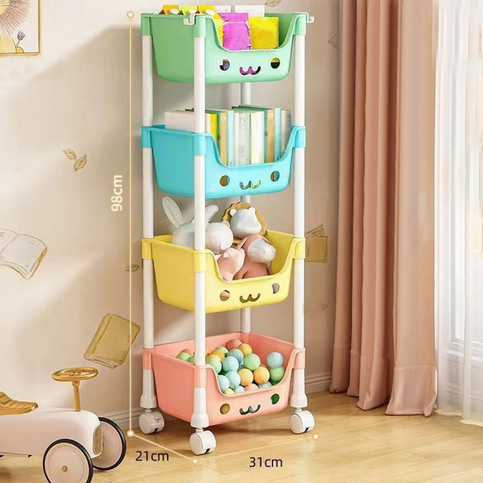 4 Tier Storage Cart With Wheel Multilayer Storage Shelf Household Cart For Household Laundry Room Garage Snacks Sorting Bookcase