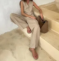 2025 nouvelles femmes lin coton Chic gilet et pantalon costume deux pièces ensemble bureau dames été Chic 2 pièces ensembles femmes tenues 6