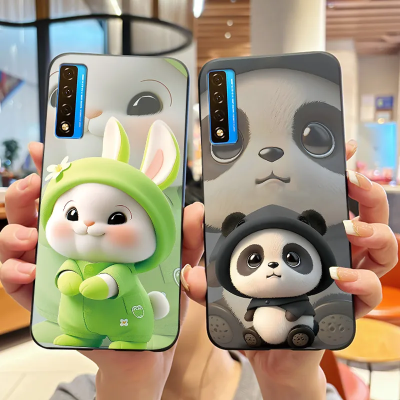 Floral Pattern Shockproof Case - Fashion Cartoon Design, Soft Black Cover