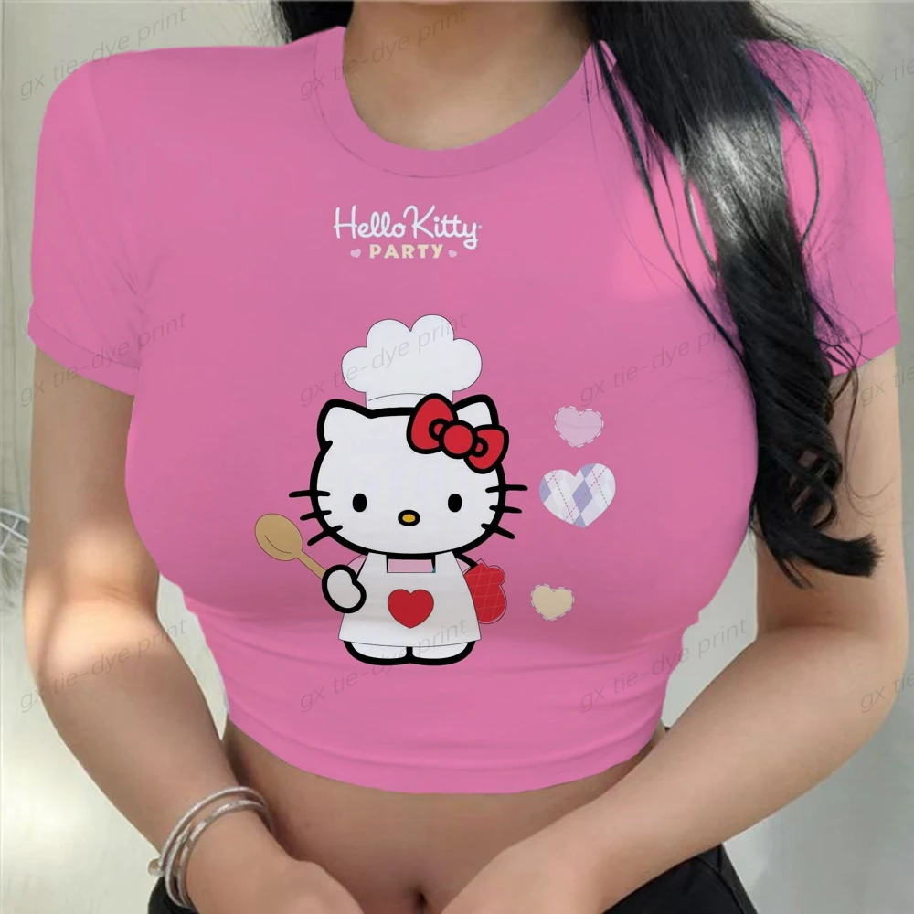 

Harajuku Hello Kitty Printing T-Shirt short sleeve Skinny Crop tops Women y2k kawaii streetwear Cropped tops Tee