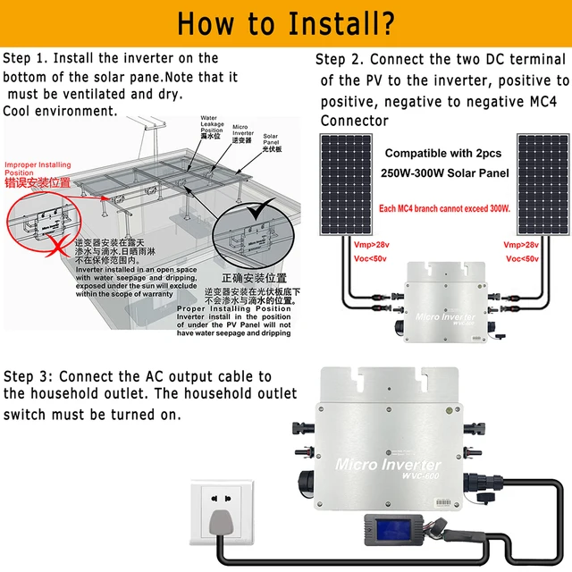 600W DC 28-50V Grid Tie Micro Inverter MPPT Solar Wechselrichter IP65 with  LCD Solar Inverters - AliExpress