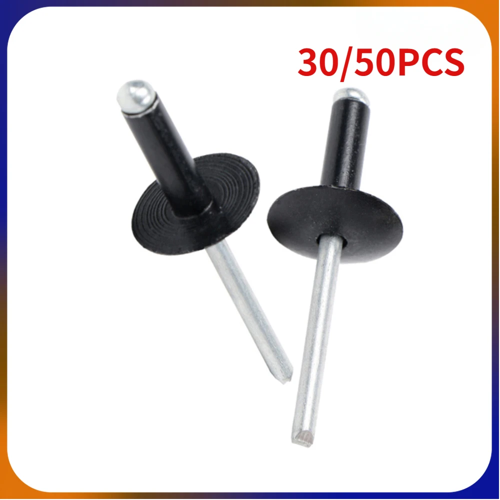 50pcs Aluminium Steel Large Flange Head Black Blind Rivets 3.2 / 4 / 4