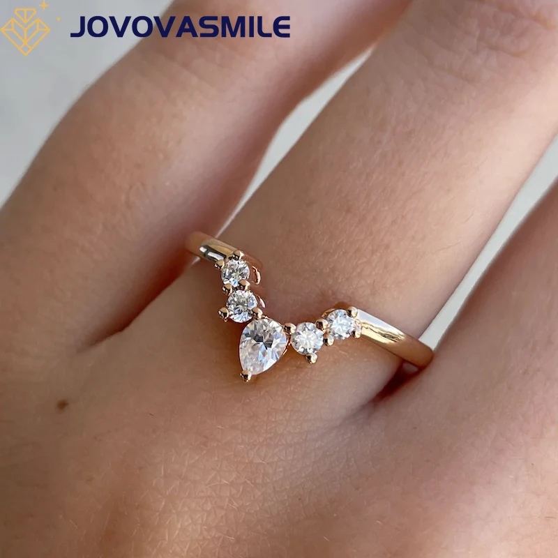 

JOVOVASMILE Vvs Moissanite 14k Gold Jewelry Real Gold Ring Band 2.5x4mm Pear 2mm Round Cut Au 750 Jewelry Woman Silver Rings