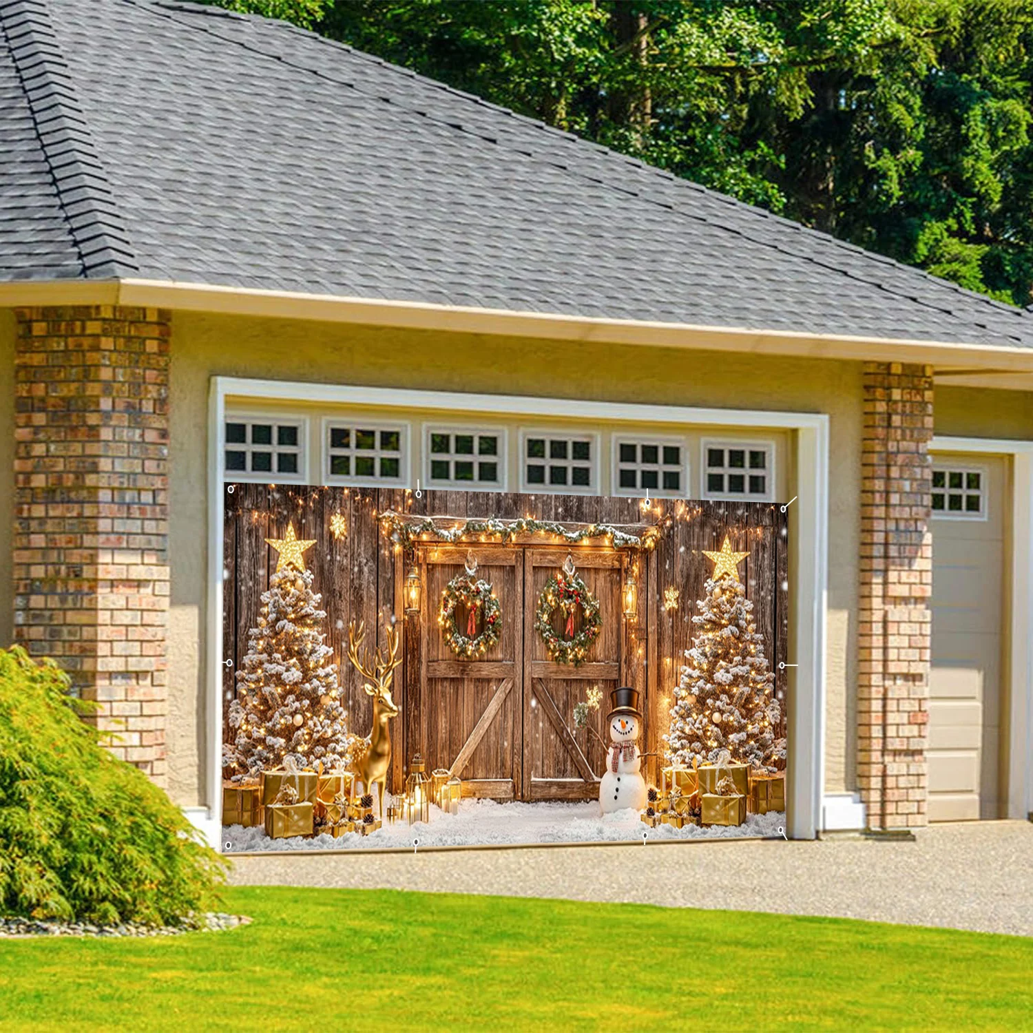 Winter Weihnachts Banner - Kerze Tannenbaum Deko Mit Metallösen