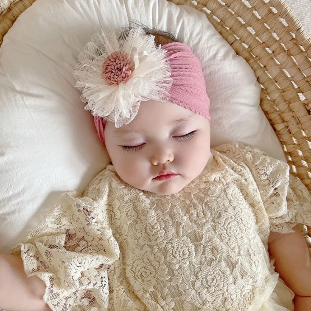 Soft Nylon Baby Girl Headband with Floral Mesh for Newborn Photography