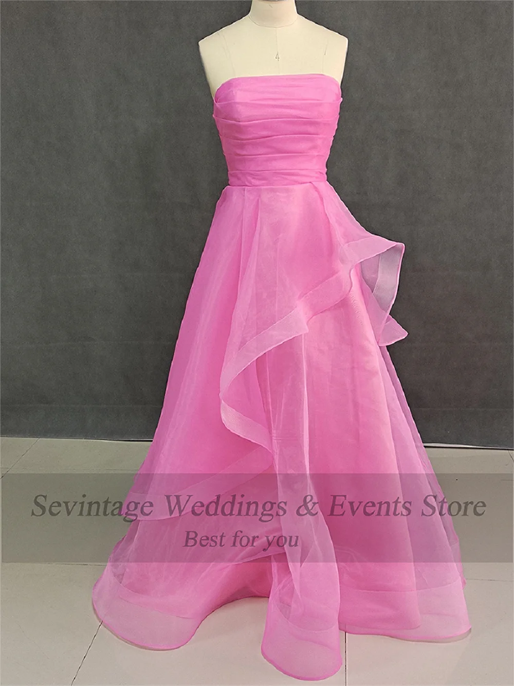 Sevintage Hot Pink Ruffles Prom Dresses Sweetheart Pleated Strapless Floor Length Formal Evening Dress Women Special Party Gowns women prom dresses