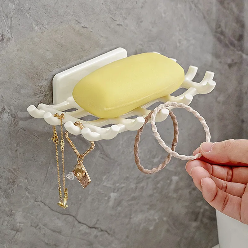 Houseeker Wall Mounted Soap Holder Organiser Rack Bathroom Shower Soap Storage Box Soap Dish Case With Hook