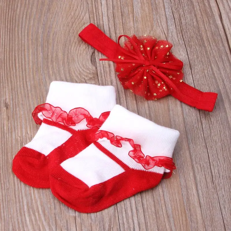 

Lovely Flower Hair Band Newborn Baby Girl Headband Socks Set Lace Flower Baby HairBand Turban Baby Little Girl Headwear
