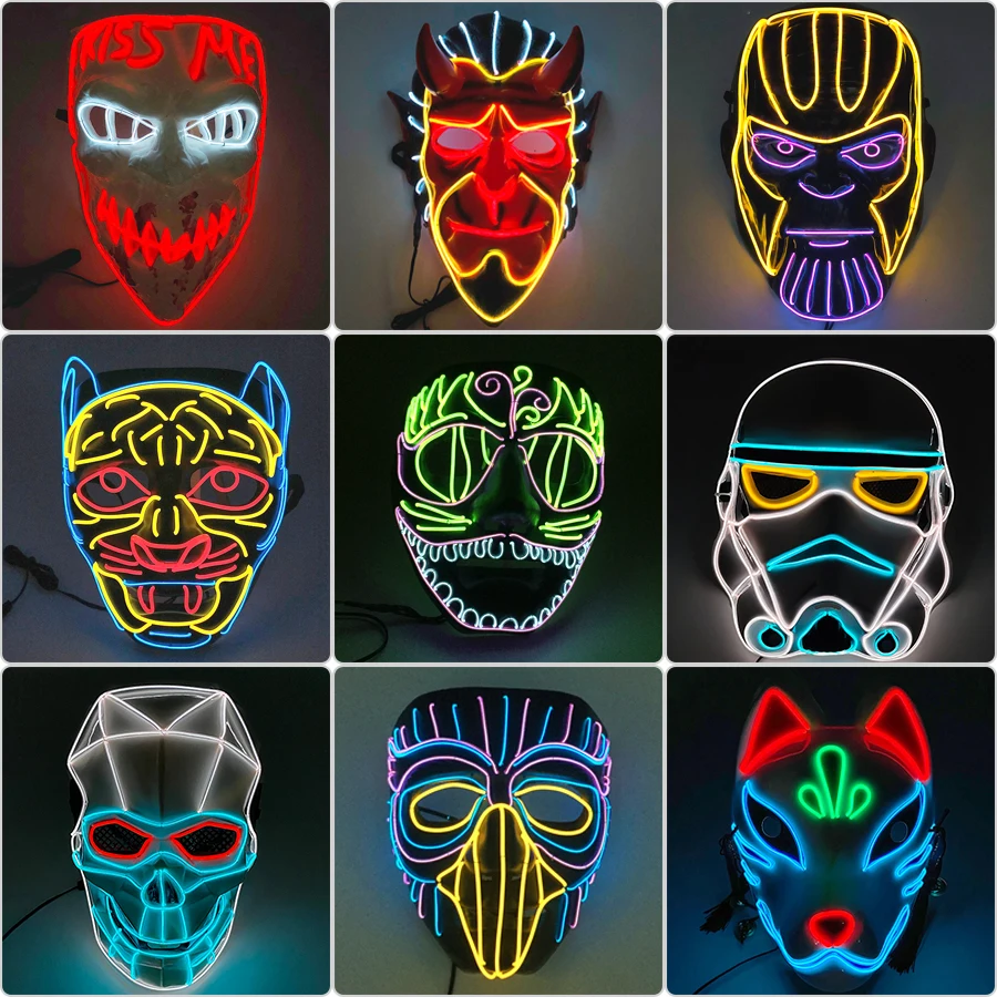 

Glowing Cosplay Party Mask Cartoon Characters Scary Monsters Ferocious Animals Luminous LED Neon Mask For Halloween Carnival