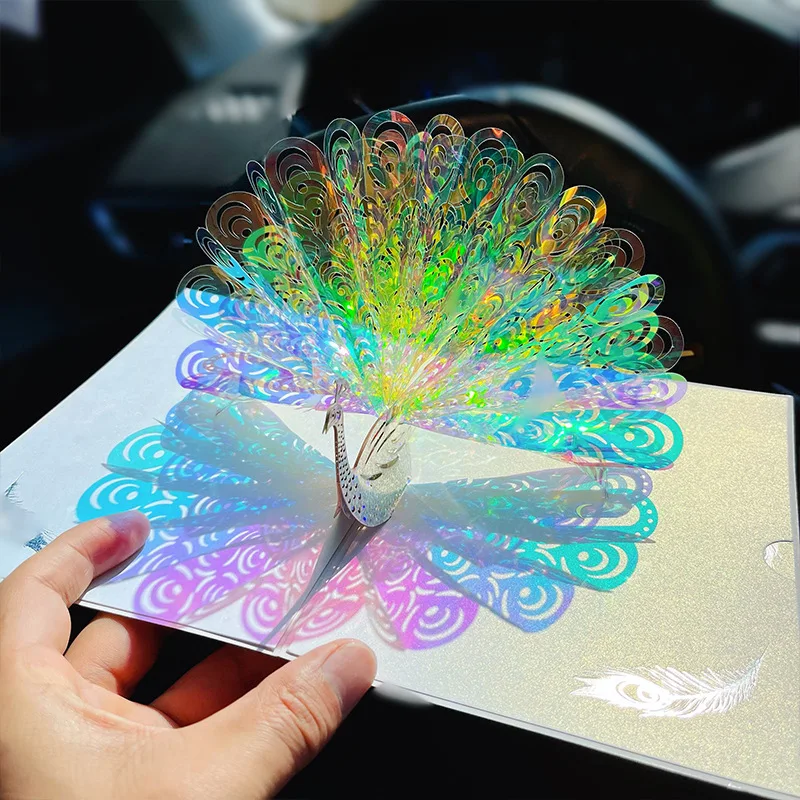 1 pcs Pop up Sparkling Peacock 3D Stereoscopic Card New Dreamy Creative New Year Birthday Universal Blessing Card Christmas gift greeting cards